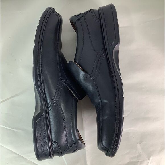 CLARKS COLLECTION Cushion Ortholite Black Leather Oxford Slip On Shoes Sz 11 - Picture 4 of 10
